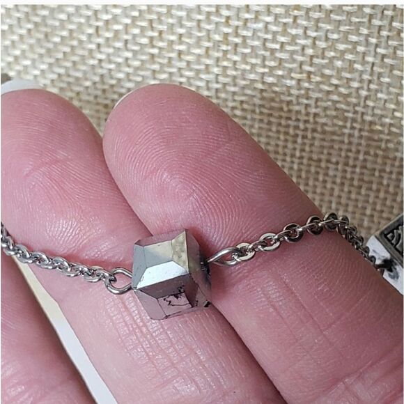 SILVER-TONE Cube Beaded Chain Necklace - Picture 4 of 6